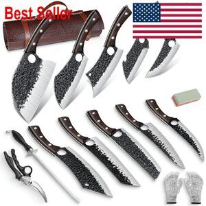 Hand Forged Chef Knife Set High Carbon Steel Kitchen Cutlery Viking Style